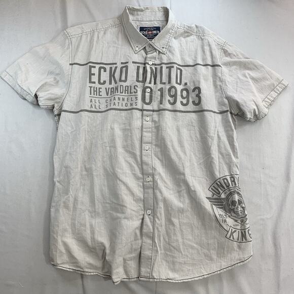 Ecko Unitd Shirt Men 2XL Button Down Short Sleve Vintage Look Y2K Rap Streetwear - Picture 1 of 8